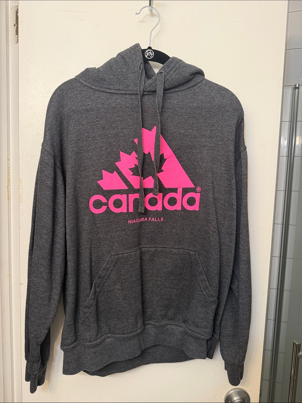 Canada Charcoal Gray Crewneck Hoodie with Pink Logo